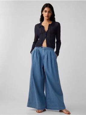Gap Blue DÔEN High Waisted Wide Leg Denim Trousers Size 10